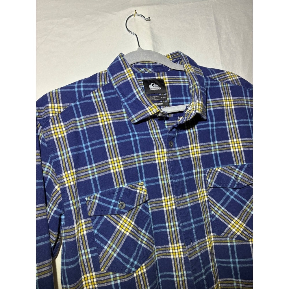 Quiksilver Mens Blue Yellow Plaid Flannel Button Down Shirt Modern M EQYWT03232 - Picture 3 of 7